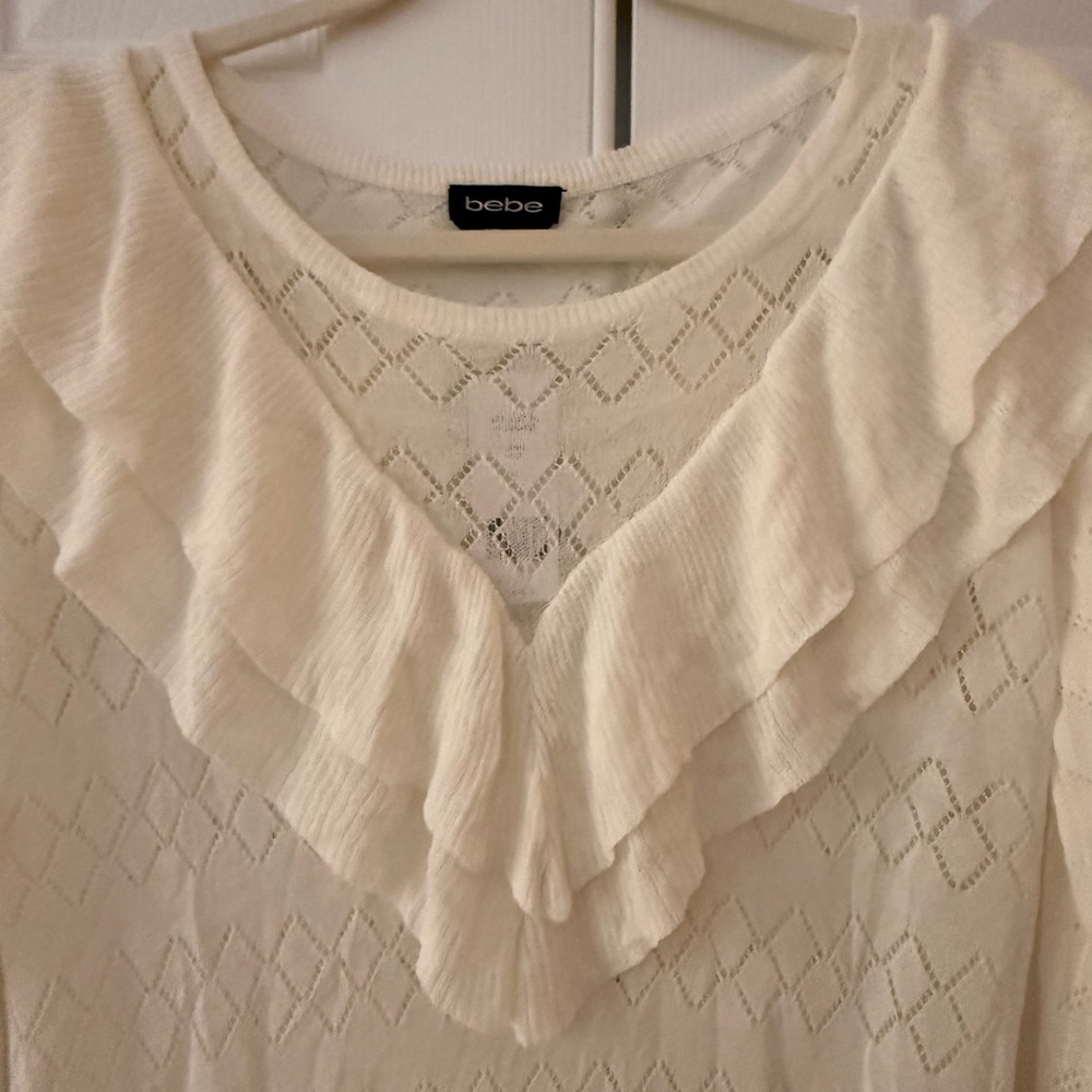 bebe Cream Sweater with Layered Ruffle Design - Picture 2 of 5